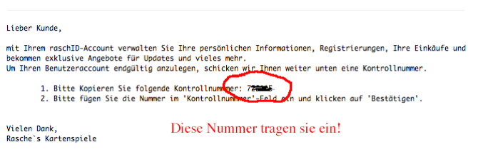 Emailantwort vom Registrierungsserver